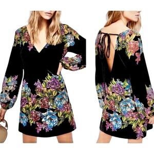 Free‎ People Misha Velvet Mini Dress BLK Floral XS Whimsygoth Romantic Twee Y2K